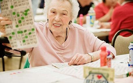 Smiling woman playing bingo